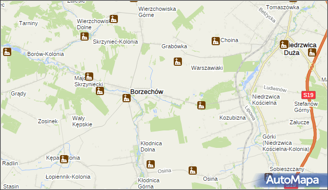 mapa Borzechów-Kolonia, Borzechów-Kolonia na mapie Targeo