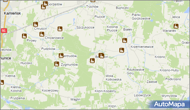 mapa Borzęcin gmina Gorzkowice, Borzęcin gmina Gorzkowice na mapie Targeo