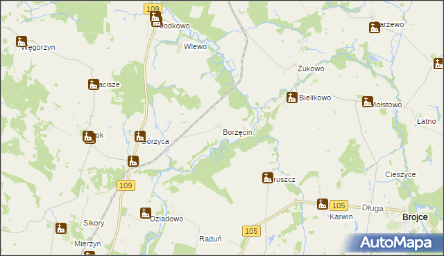 mapa Borzęcin gmina Gryfice, Borzęcin gmina Gryfice na mapie Targeo