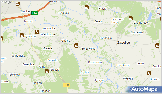 mapa Borzewisko gmina Sieradz, Borzewisko gmina Sieradz na mapie Targeo