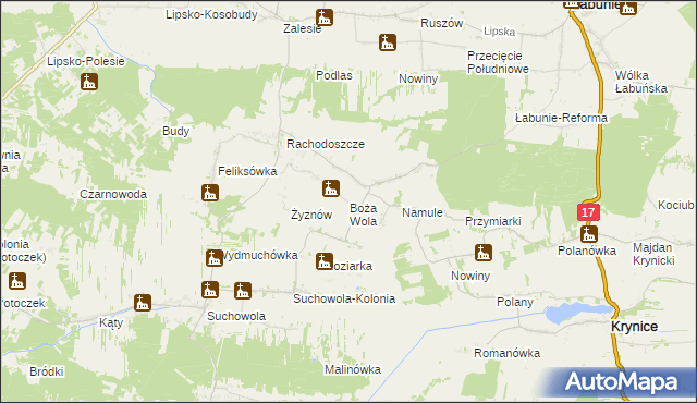 mapa Boża Wola gmina Adamów, Boża Wola gmina Adamów na mapie Targeo