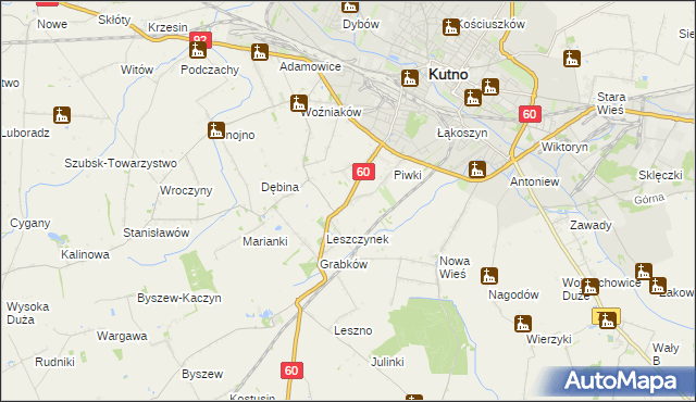 mapa Boża Wola gmina Kutno, Boża Wola gmina Kutno na mapie Targeo