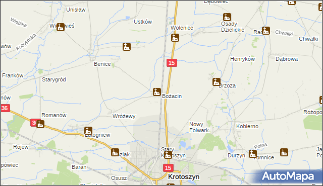 mapa Bożacin gmina Krotoszyn, Bożacin gmina Krotoszyn na mapie Targeo