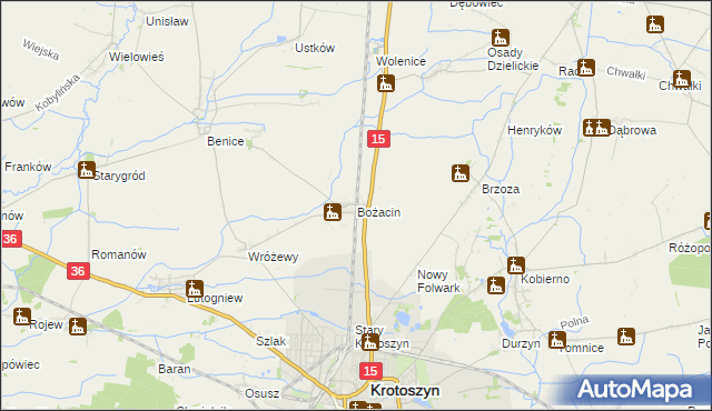 mapa Bożacin gmina Krotoszyn, Bożacin gmina Krotoszyn na mapie Targeo