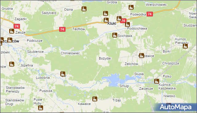 mapa Bożydar gmina Kluki, Bożydar gmina Kluki na mapie Targeo