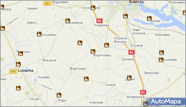 mapa Brąchnówko, Brąchnówko na mapie Targeo