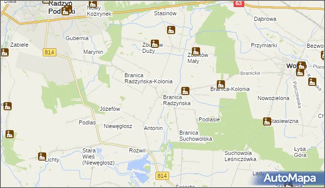 mapa Branica Radzyńska, Branica Radzyńska na mapie Targeo