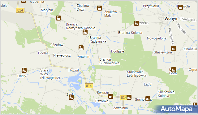 mapa Branica Suchowolska, Branica Suchowolska na mapie Targeo