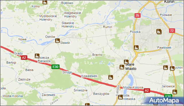 mapa Branno gmina Rzgów, Branno gmina Rzgów na mapie Targeo