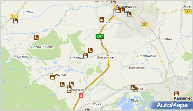 mapa Braszowice, Braszowice na mapie Targeo