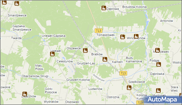 mapa Bratków gmina Sławno, Bratków gmina Sławno na mapie Targeo