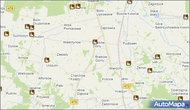 mapa Bratków Górny, Bratków Górny na mapie Targeo