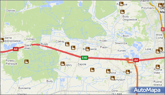 mapa Bratkowice, Bratkowice na mapie Targeo