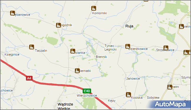 mapa Brennik gmina Ruja, Brennik gmina Ruja na mapie Targeo