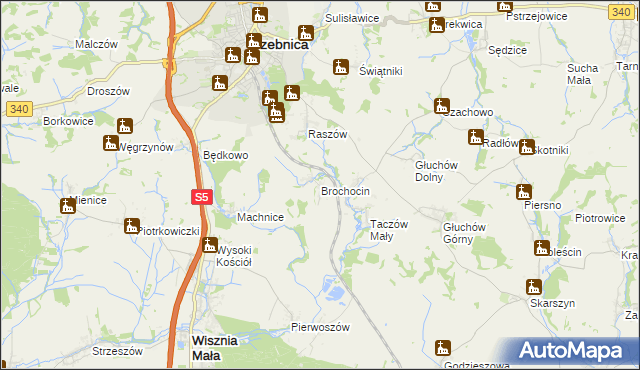 mapa Brochocin gmina Trzebnica, Brochocin gmina Trzebnica na mapie Targeo