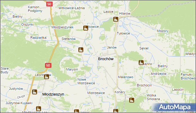 mapa Brochów powiat sochaczewski, Brochów powiat sochaczewski na mapie Targeo