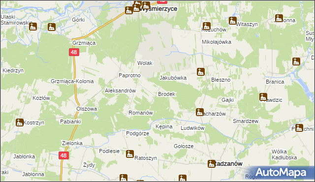 mapa Brodek gmina Wyśmierzyce, Brodek gmina Wyśmierzyce na mapie Targeo