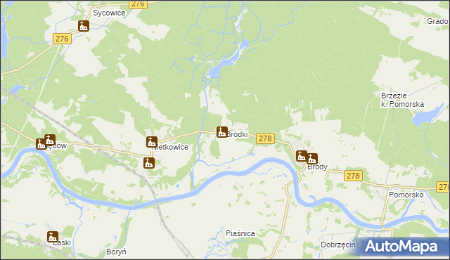 mapa Bródki gmina Czerwieńsk, Bródki gmina Czerwieńsk na mapie Targeo