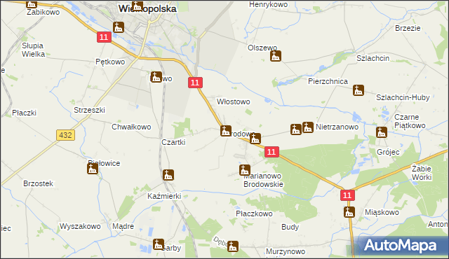 mapa Brodowo gmina Środa Wielkopolska, Brodowo gmina Środa Wielkopolska na mapie Targeo