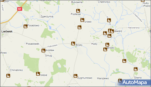 mapa Brody gmina Lwówek, Brody gmina Lwówek na mapie Targeo