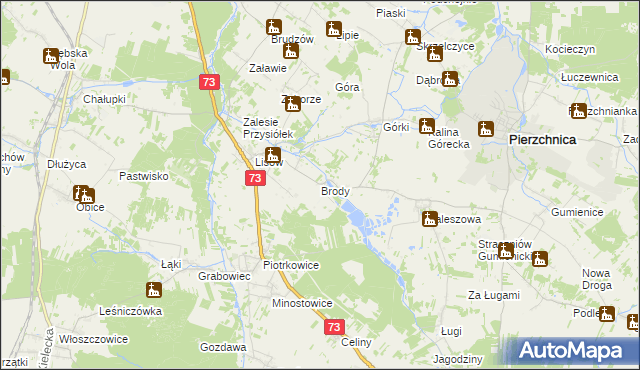 mapa Brody gmina Pierzchnica, Brody gmina Pierzchnica na mapie Targeo