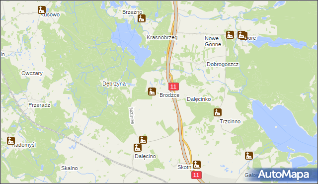 mapa Brodźce gmina Szczecinek, Brodźce gmina Szczecinek na mapie Targeo