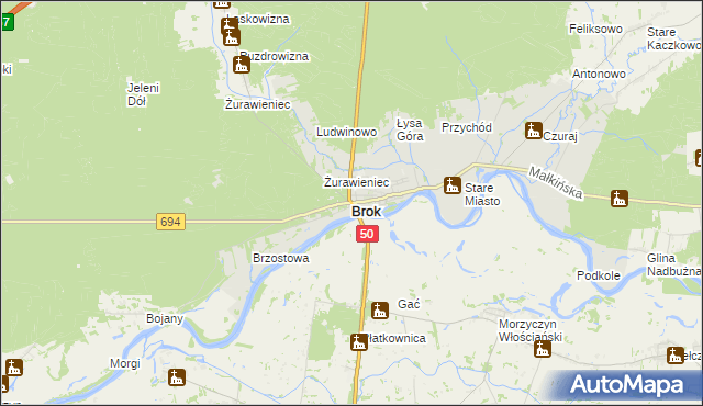 mapa Brok powiat ostrowski, Brok powiat ostrowski na mapie Targeo