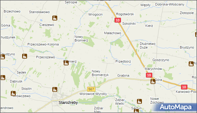 mapa Bromierzyk gmina Staroźreby, Bromierzyk gmina Staroźreby na mapie Targeo