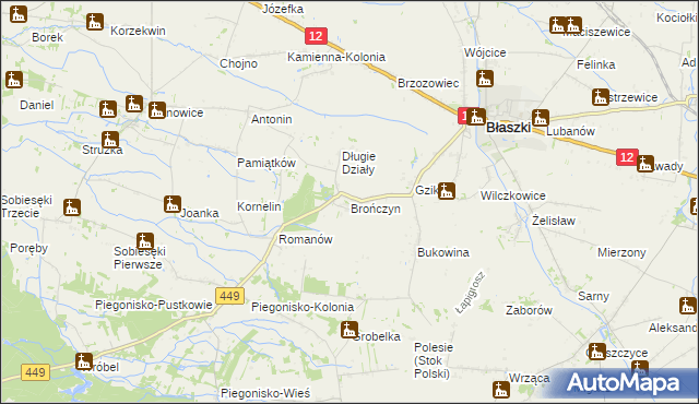 mapa Brończyn, Brończyn na mapie Targeo