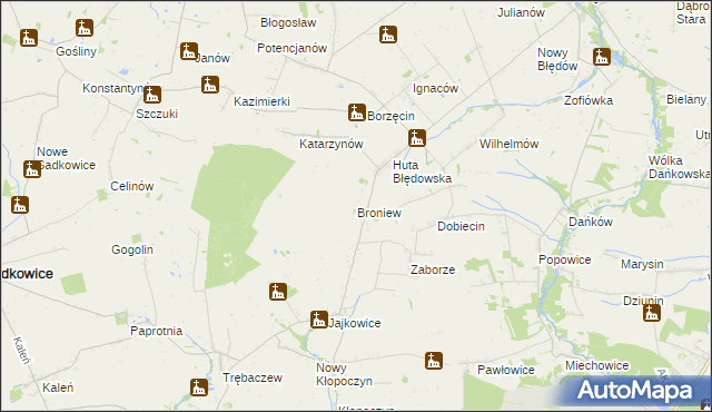 mapa Broniew, Broniew na mapie Targeo