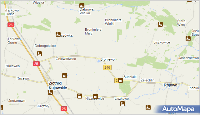 mapa Broniewo gmina Złotniki Kujawskie, Broniewo gmina Złotniki Kujawskie na mapie Targeo