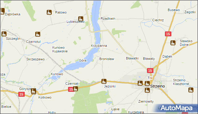 mapa Bronisław gmina Strzelno, Bronisław gmina Strzelno na mapie Targeo
