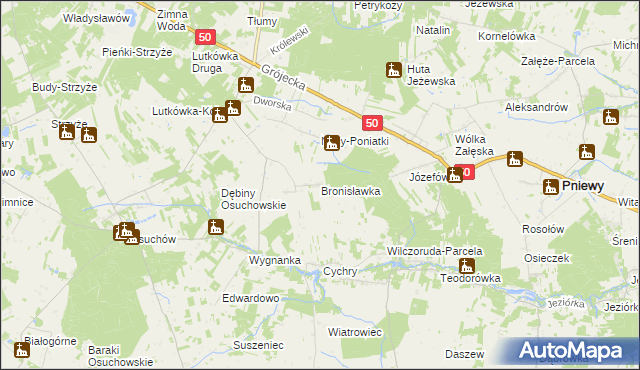 mapa Bronisławka gmina Mszczonów, Bronisławka gmina Mszczonów na mapie Targeo