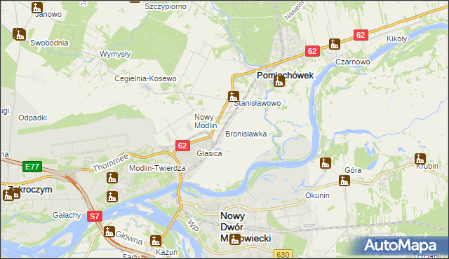 mapa Bronisławka gmina Pomiechówek, Bronisławka gmina Pomiechówek na mapie Targeo
