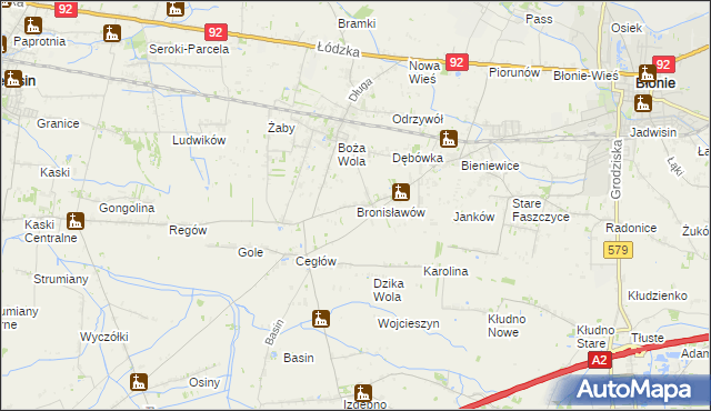 mapa Bronisławów gmina Baranów, Bronisławów gmina Baranów na mapie Targeo