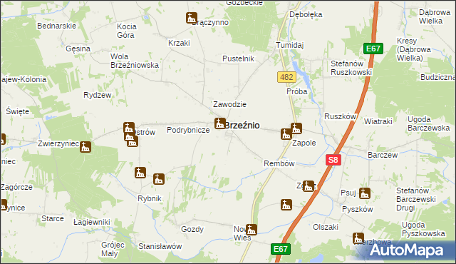 mapa Bronisławów gmina Brzeźnio, Bronisławów gmina Brzeźnio na mapie Targeo