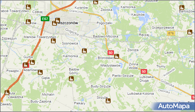 mapa Bronisławów gmina Mszczonów, Bronisławów gmina Mszczonów na mapie Targeo