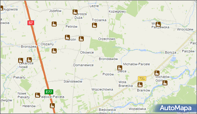 mapa Bronisławów gmina Promna, Bronisławów gmina Promna na mapie Targeo