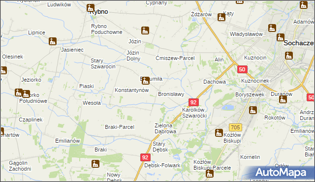 mapa Bronisławy gmina Rybno, Bronisławy gmina Rybno na mapie Targeo