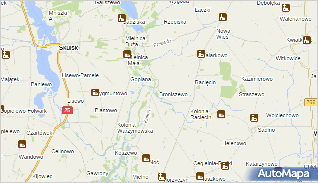 mapa Broniszewo gmina Wierzbinek, Broniszewo gmina Wierzbinek na mapie Targeo