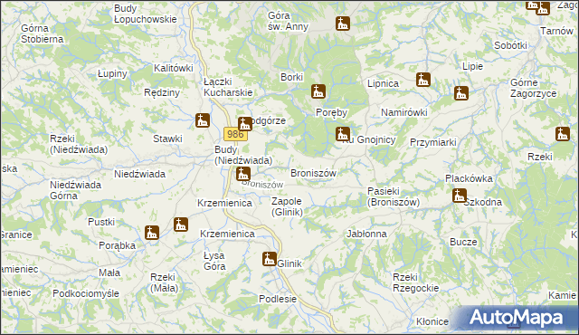 mapa Broniszów gmina Wielopole Skrzyńskie, Broniszów gmina Wielopole Skrzyńskie na mapie Targeo