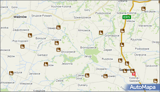 mapa Broniszowice gmina Bodzechów, Broniszowice gmina Bodzechów na mapie Targeo