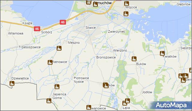 mapa Broniszowice gmina Otmuchów, Broniszowice gmina Otmuchów na mapie Targeo