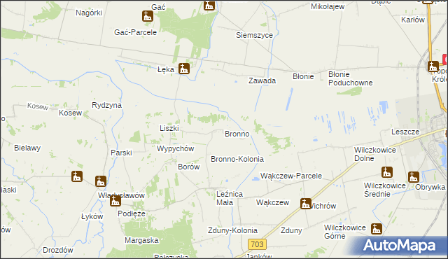 mapa Bronno gmina Łęczyca, Bronno gmina Łęczyca na mapie Targeo