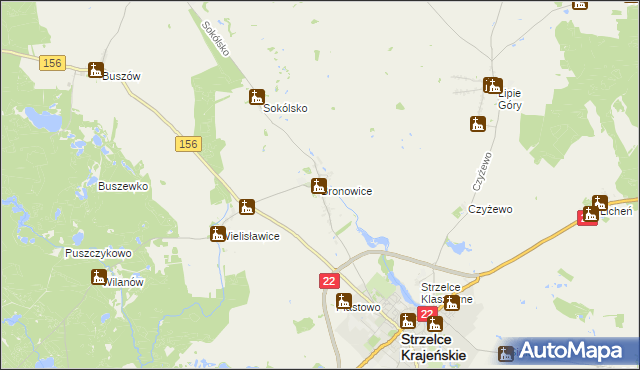 mapa Bronowice gmina Strzelce Krajeńskie, Bronowice gmina Strzelce Krajeńskie na mapie Targeo