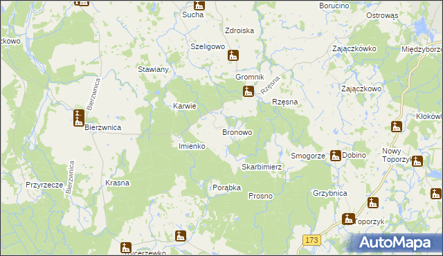mapa Bronowo gmina Połczyn-Zdrój, Bronowo gmina Połczyn-Zdrój na mapie Targeo