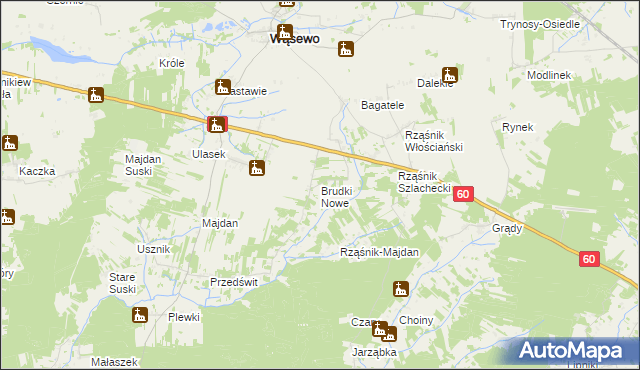 mapa Brudki Nowe, Brudki Nowe na mapie Targeo