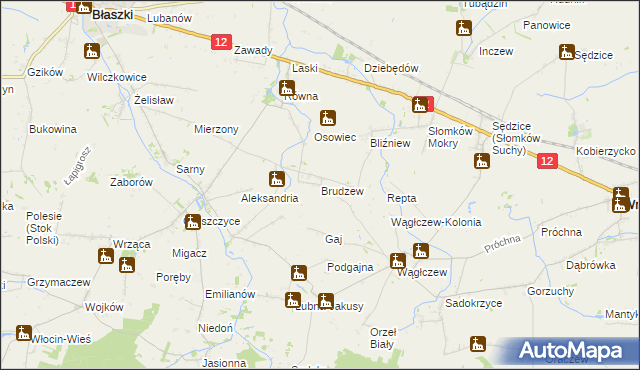mapa Brudzew gmina Błaszki, Brudzew gmina Błaszki na mapie Targeo