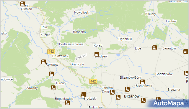 mapa Brudzew gmina Blizanów, Brudzew gmina Blizanów na mapie Targeo