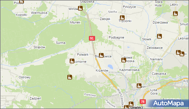 mapa Brudzowice, Brudzowice na mapie Targeo